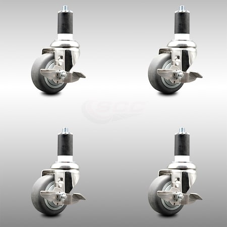 Service Caster 3 Inch 316SS Thermoplastic Rubber Swivel 1-1/2 Inch Stem Caster Set Brake SCC SCC-SS316EX20S314-TPRB-TLB-112-4